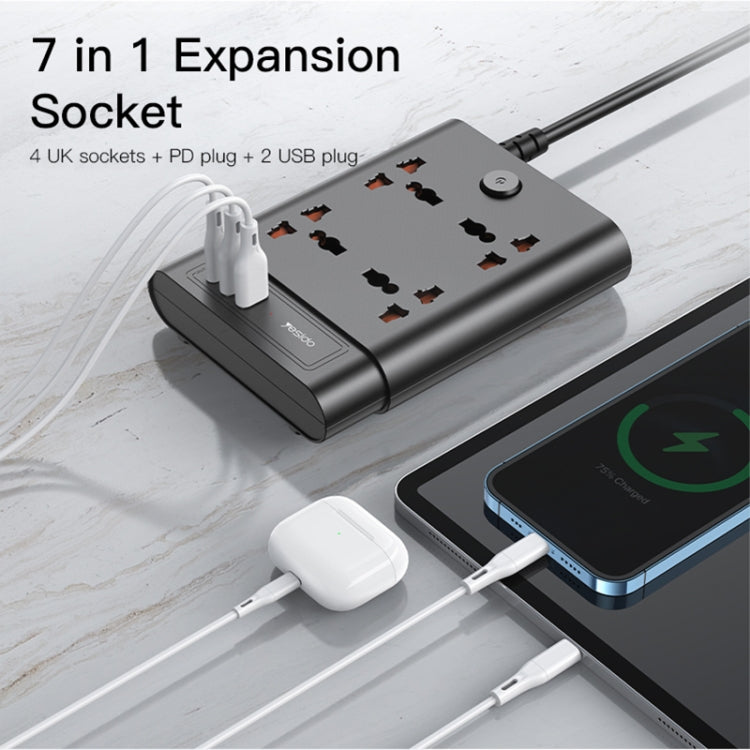 Yesido MC-11 4 Plugs + PD 20W+2 QC3.0 Ports 2650W Multi-functional High Power Socket(UK Plug) - Extension Socket by Yesido | Online Shopping South Africa | PMC Jewellery | Buy Now Pay Later Mobicred