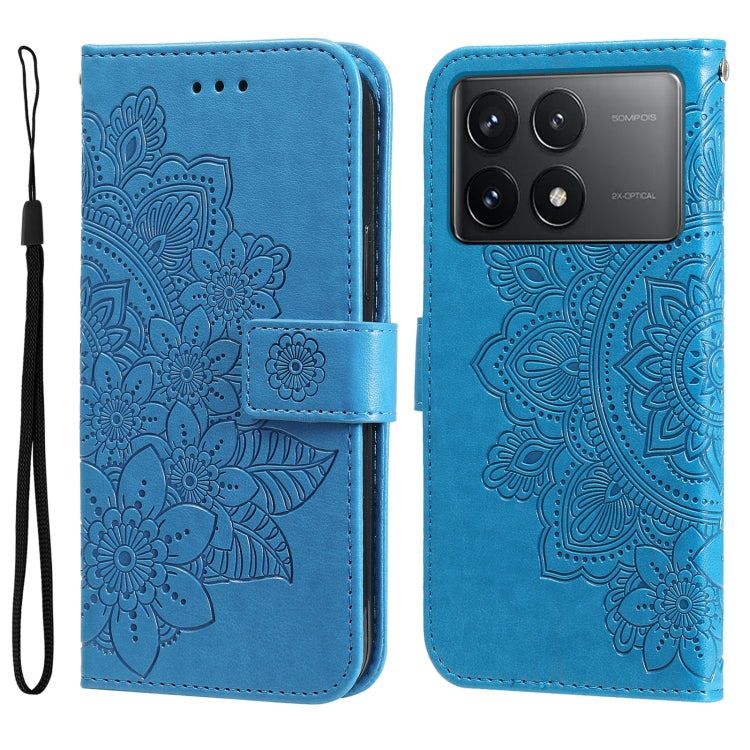 For Xiaomi Redmi K70 / K70 Pro 7-petal Flowers Embossing Leather Phone Case(Blue) - K70 Pro Cases by PMC Jewellery | Online Shopping South Africa | PMC Jewellery | Buy Now Pay Later Mobicred