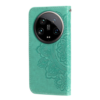 For Xiaomi 14 Ultra 7-petal Flowers Embossing Leather Phone Case(Green) - 14 Ultra Cases by PMC Jewellery | Online Shopping South Africa | PMC Jewellery | Buy Now Pay Later Mobicred