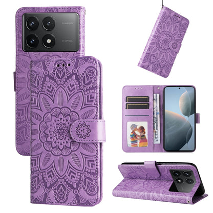 For Xiaomi Redmi K70 / K70 Pro Embossed Sunflower Leather Phone Case(Purple) - K70 Pro Cases by PMC Jewellery | Online Shopping South Africa | PMC Jewellery | Buy Now Pay Later Mobicred