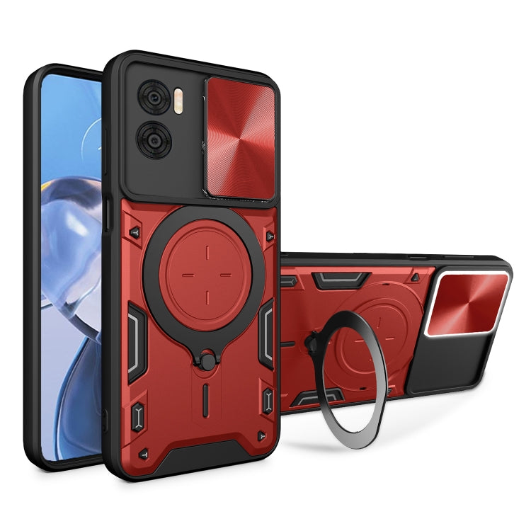 For Motorola Moto E22 / E22i CD Texture Sliding Camshield Magnetic Holder Phone Case(Red) - free shipping - PMC TechLife - Order now!