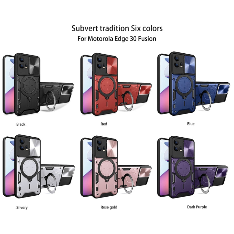 For Motorola Edge 30 Fusion CD Texture Sliding Camshield Magnetic Holder Phone Case(Blue) - free shipping - PMC TechLife - Order now!
