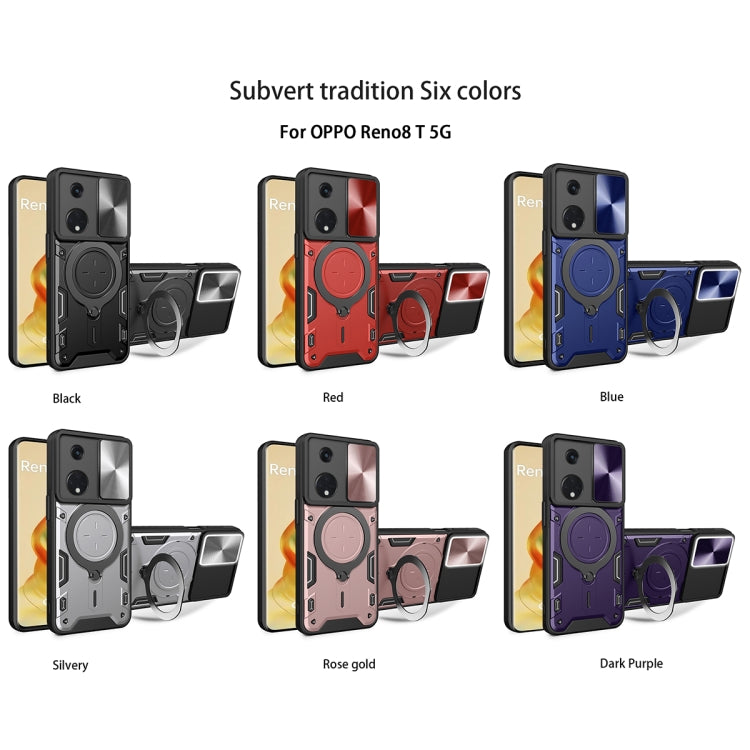For OPPO Reno8 T 5G CD Texture Sliding Camshield Magnetic Holder Phone Case(Black) - OPPO Cases by PMC TechLife | Online Shopping South Africa | PMC TechLife | Buy Now Pay Later Mobicred