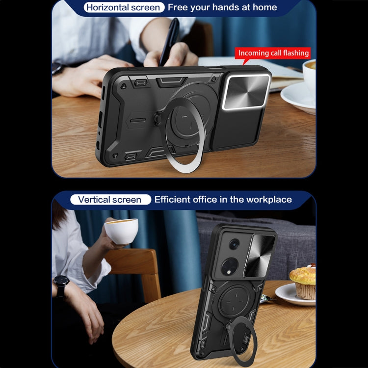 For OPPO Reno8 T 5G CD Texture Sliding Camshield Magnetic Holder Phone Case(Red) - OPPO Cases by PMC TechLife | Online Shopping South Africa | PMC TechLife | Buy Now Pay Later Mobicred