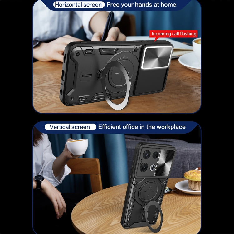 For OPPO Reno8 Pro 5G CD Texture Sliding Camshield Magnetic Holder Phone Case(Blue) - OPPO Cases by PMC TechLife | Online Shopping South Africa | PMC TechLife | Buy Now Pay Later Mobicred
