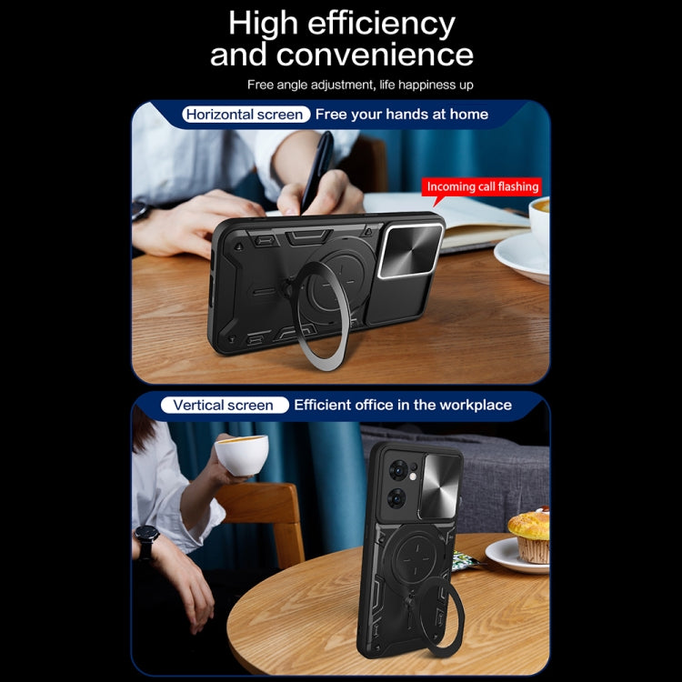 For OPPO Reno7 5G CD Texture Sliding Camshield Magnetic Holder Phone Case(Silver) - OPPO Cases by PMC TechLife | Online Shopping South Africa | PMC TechLife | Buy Now Pay Later Mobicred