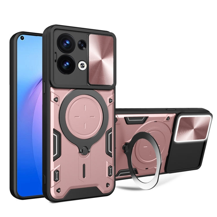 For OPPO Reno8 5G CD Texture Sliding Camshield Magnetic Holder Phone Case(Pink) - OPPO Cases by PMC Jewellery | Online Shopping South Africa | PMC Jewellery | Buy Now Pay Later Mobicred