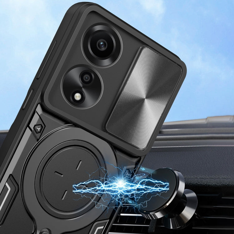 For OPPO A78 4G CD Texture Sliding Camshield Magnetic Holder Phone Case(Silver) - OPPO Cases by PMC TechLife | Online Shopping South Africa | PMC TechLife | Buy Now Pay Later Mobicred