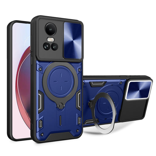 For OPPO Reno10 5G Global CD Texture Sliding Camshield Magnetic Holder Phone Case(Blue) - OPPO Cases by PMC Jewellery | Online Shopping South Africa | PMC Jewellery | Buy Now Pay Later Mobicred