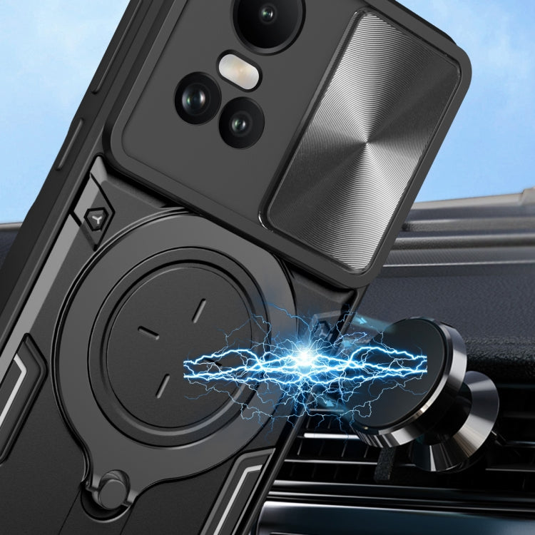 For OPPO Reno10 5G Global CD Texture Sliding Camshield Magnetic Holder Phone Case(Silver) - OPPO Cases by PMC TechLife | Online Shopping South Africa | PMC TechLife | Buy Now Pay Later Mobicred