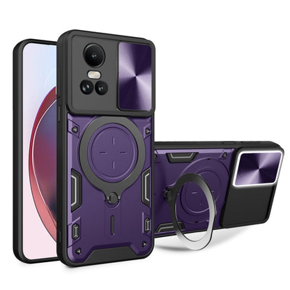 For OPPO Reno10 5G Global CD Texture Sliding Camshield Magnetic Holder Phone Case(Purple) - OPPO Cases by PMC Jewellery | Online Shopping South Africa | PMC Jewellery | Buy Now Pay Later Mobicred