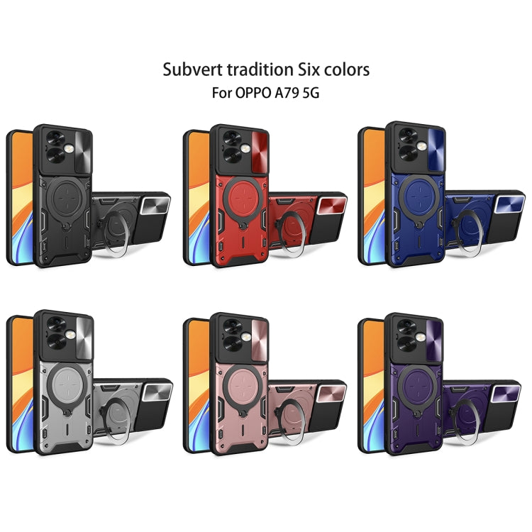 For OPPO A79 5G Global CD Texture Sliding Camshield Magnetic Holder Phone Case(Blue) - OPPO Cases by PMC TechLife | Online Shopping South Africa | PMC TechLife | Buy Now Pay Later Mobicred