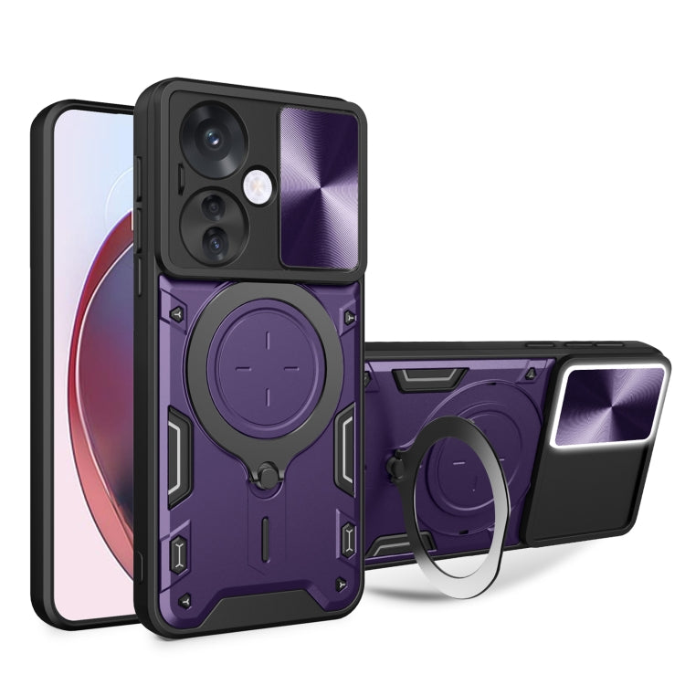 For OPPO Reno11 F 5G Global CD Texture Sliding Camshield Magnetic Holder Phone Case(Purple) - Reno11 F Cases by PMC Jewellery | Online Shopping South Africa | PMC Jewellery | Buy Now Pay Later Mobicred