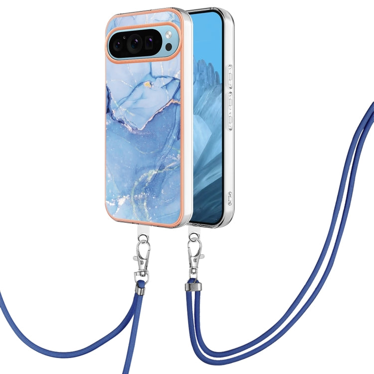 For Google Pixel 9 Pro XL Electroplating Marble Dual-side IMD Phone Case with Lanyard(Blue 018) - Google Cases by PMC TechLife | Online Shopping South Africa | PMC TechLife | Buy Now Pay Later Mobicred