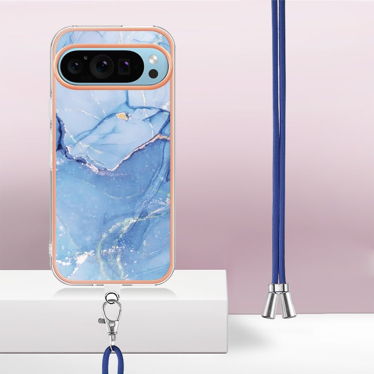 For Google Pixel 9 Pro XL Electroplating Marble Dual-side IMD Phone Case with Lanyard(Blue 018) - Google Cases by PMC TechLife | Online Shopping South Africa | PMC TechLife | Buy Now Pay Later Mobicred