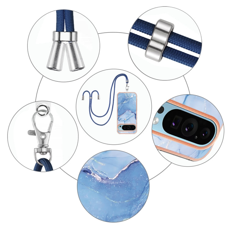 For Google Pixel 9 Pro XL Electroplating Marble Dual-side IMD Phone Case with Lanyard(Blue 018) - Google Cases by PMC TechLife | Online Shopping South Africa | PMC TechLife | Buy Now Pay Later Mobicred