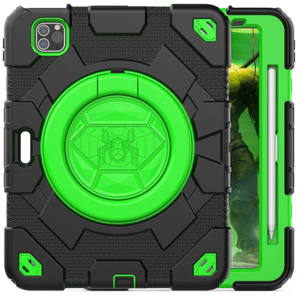 For iPad Pro 11 2022 / 2021 / 2020 Spider Rotation Handle Silicone Hybrid PC Tablet Case(Black Green) - iPad Pro 11 (2022/2021) Cases by PMC Jewellery | Online Shopping South Africa | PMC Jewellery | Buy Now Pay Later Mobicred