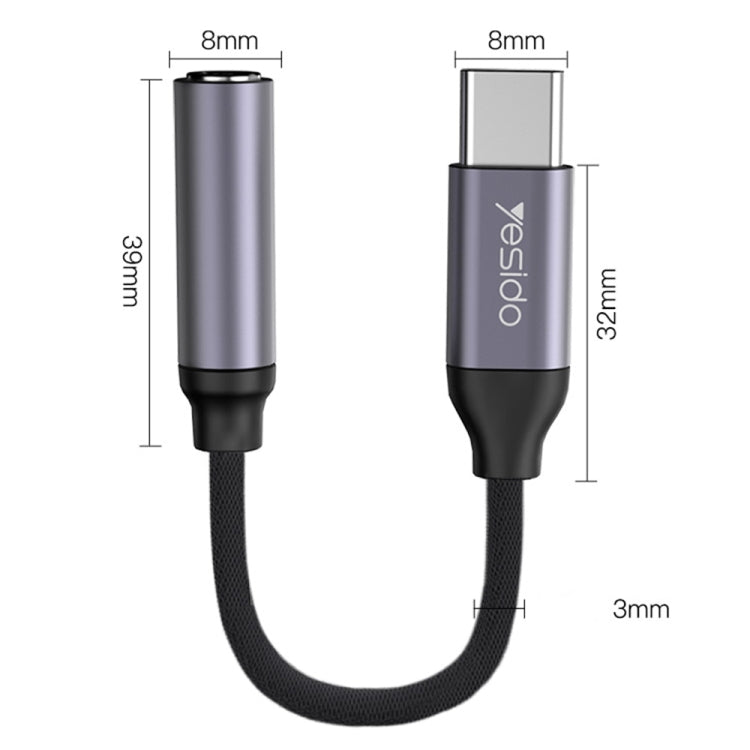 Yesido YAU19 Type-C to 3.5mm Audio Adapter Cable(Grey) - Video & Audio Cable by Yesido | Online Shopping South Africa | PMC Jewellery | Buy Now Pay Later Mobicred