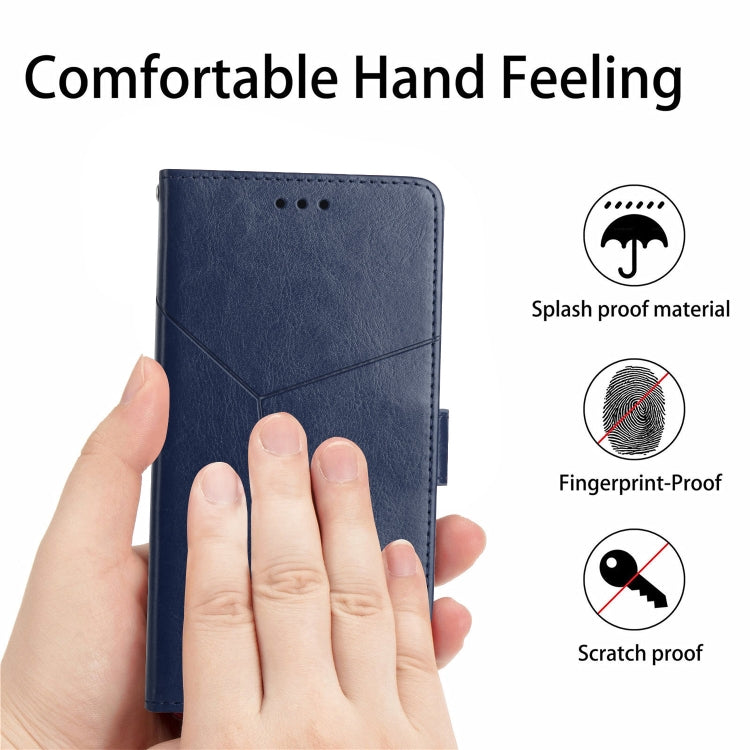 For iPhone SE 2024 HT01 Y-shaped Pattern Flip Leather Phone Case(Blue) - More iPhone Cases by PMC TechLife | Online Shopping South Africa | PMC TechLife | Buy Now Pay Later Mobicred