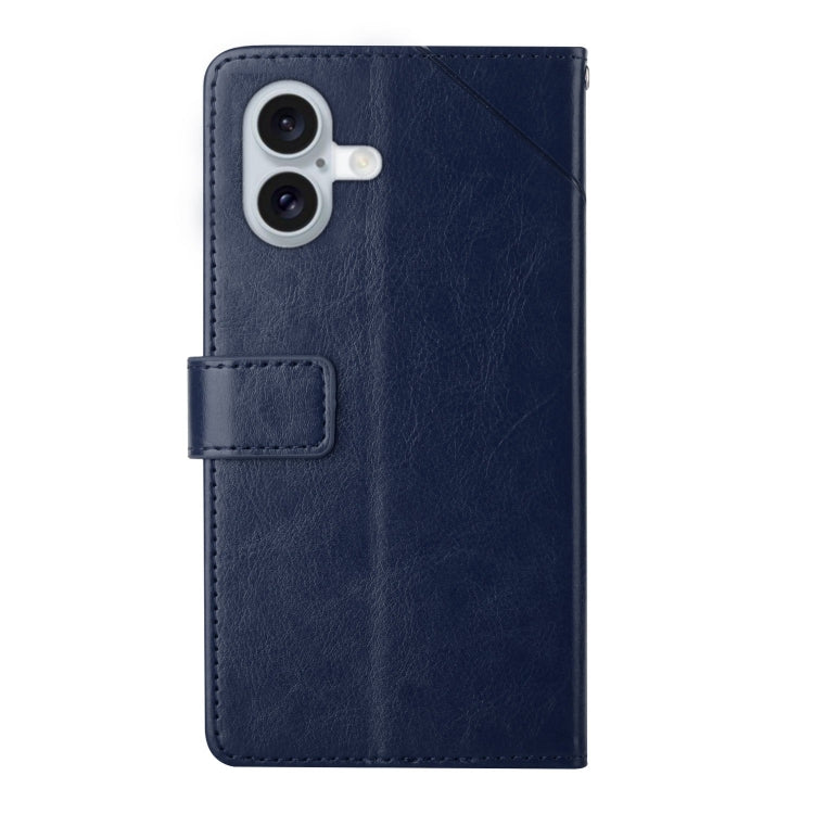 For iPhone 16 Plus HT01 Y-shaped Pattern Flip Leather Phone Case(Blue) - iPhone 16 Plus Cases by PMC TechLife | Online Shopping South Africa | PMC TechLife | Buy Now Pay Later Mobicred