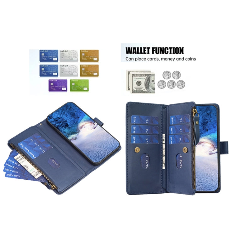 For Google Pixel 8 9 Card Slots Zipper Wallet Leather Flip Phone Case(Blue) - Google Cases by PMC Jewellery | Online Shopping South Africa | PMC Jewellery | Buy Now Pay Later Mobicred