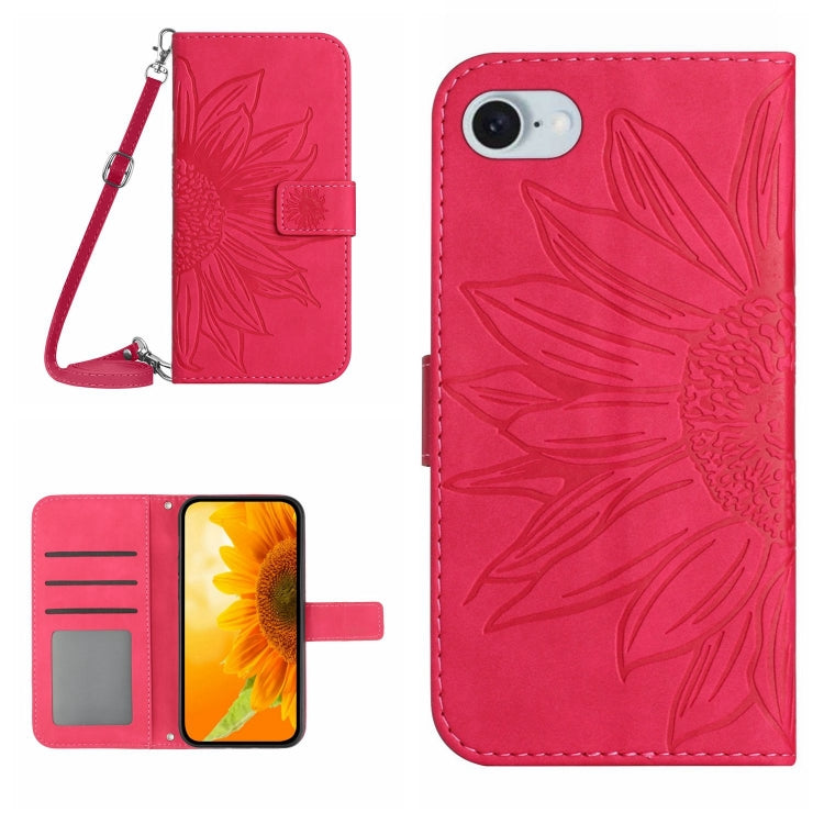 For iPhone SE 2024 Skin Feel Sun Flower Embossed Flip Leather Phone Case with Lanyard(Rose Red) - More iPhone Cases by PMC Jewellery | Online Shopping South Africa | PMC Jewellery | Buy Now Pay Later Mobicred