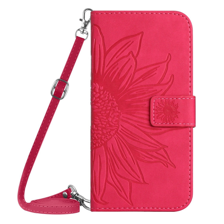 For iPhone 16 Pro Skin Feel Sun Flower Embossed Flip Leather Phone Case with Lanyard(Rose Red) - iPhone 16 Pro Cases by PMC Jewellery | Online Shopping South Africa | PMC Jewellery | Buy Now Pay Later Mobicred