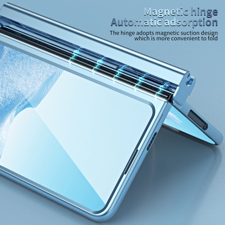 For Google Pixel Fold Integrated Electroplating Pen Slot Double Hinge Folding Phone Case with Stylus(Blue) - Google Cases by PMC TechLife | Online Shopping South Africa | PMC TechLife | Buy Now Pay Later Mobicred