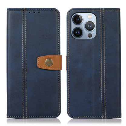 For iPhone 16 Pro Max Stitching Thread Calf Texture Leather Phone Case(Blue) - iPhone 16 Pro Max Cases by PMC Jewellery | Online Shopping South Africa | PMC Jewellery | Buy Now Pay Later Mobicred