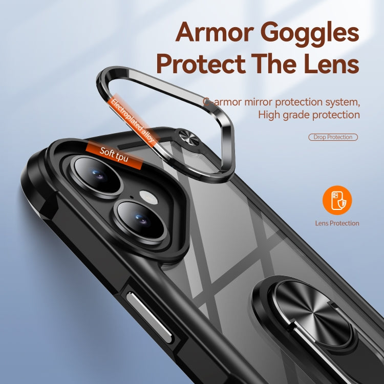 For iPhone 16 TPU + PC Lens Protection Phone Case with Ring Holder(Black) - iPhone 16 Cases by PMC TechLife | Online Shopping South Africa | PMC TechLife | Buy Now Pay Later Mobicred