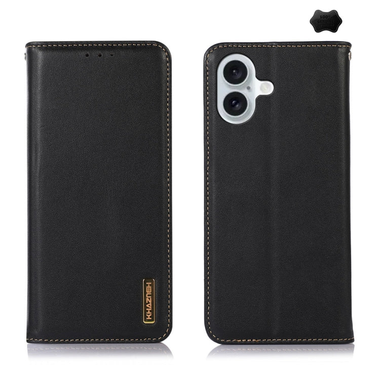For iPhone 16 KHAZNEH Nappa Top Layer Cowhide Leather Phone Case(Black) - iPhone 16 Cases by PMC TechLife | Online Shopping South Africa | PMC TechLife | Buy Now Pay Later Mobicred