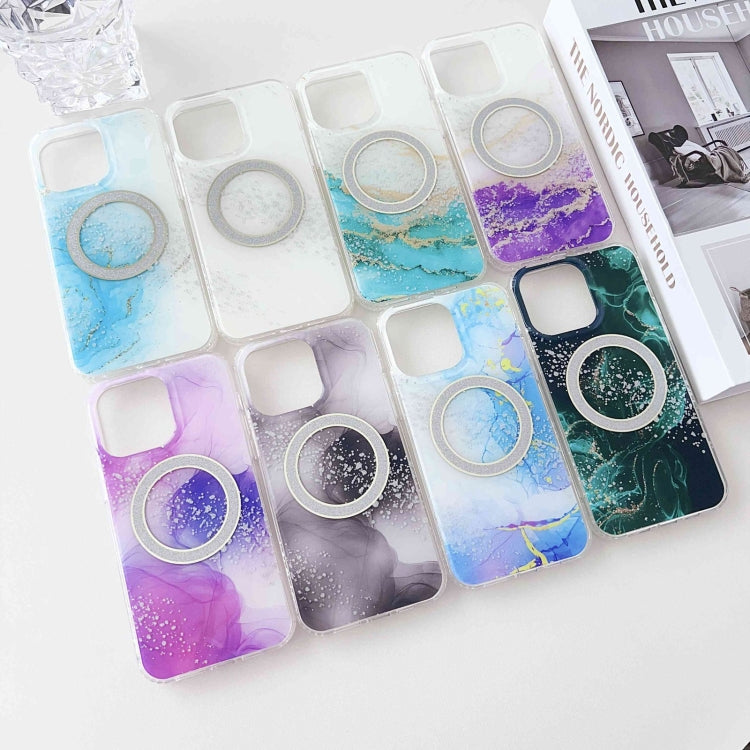 For iPhone 14 Dual-side IMD Marble Magsafe Phone Case(Dark Blue) -  by PMC TechLife | Online Shopping South Africa | PMC TechLife