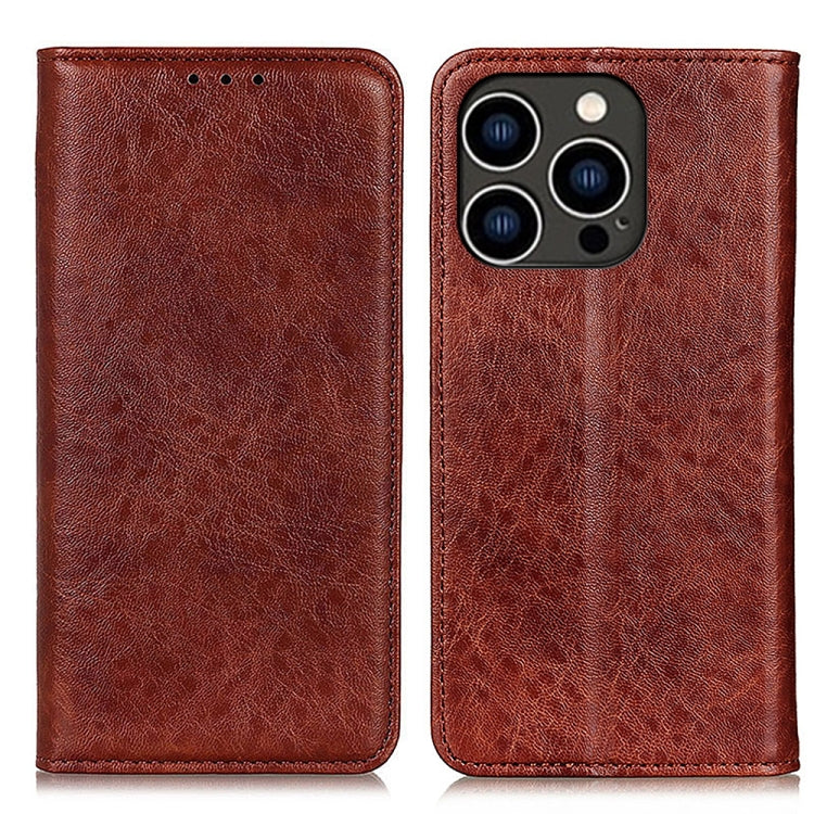 For iPhone 16 Pro Magnetic Crazy Horse Texture Horizontal Flip Leather Phone Case(Brown) - iPhone 16 Pro Cases by PMC Jewellery | Online Shopping South Africa | PMC Jewellery | Buy Now Pay Later Mobicred