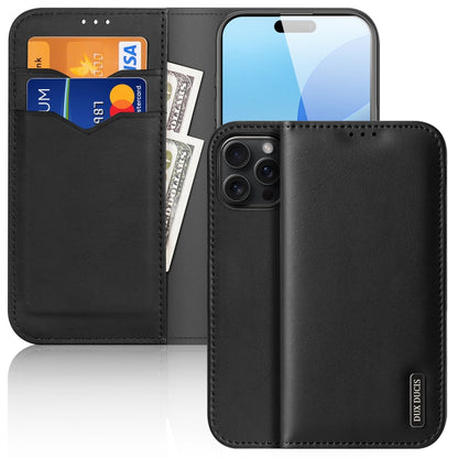 For iPhone 16 Pro DUX DUCIS Hivo Series Cowhide + PU + TPU Flip Phone Case(Black) - iPhone 16 Pro Cases by DUX DUCIS | Online Shopping South Africa | PMC Jewellery | Buy Now Pay Later Mobicred