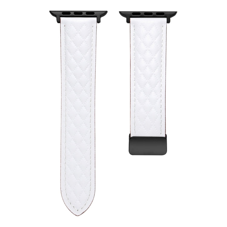 For Apple Watch SE 40mm Folding Buckle Rhombus Leather Watch Band(White) - Watch Bands by PMC TechLife | Online Shopping South Africa | PMC TechLife