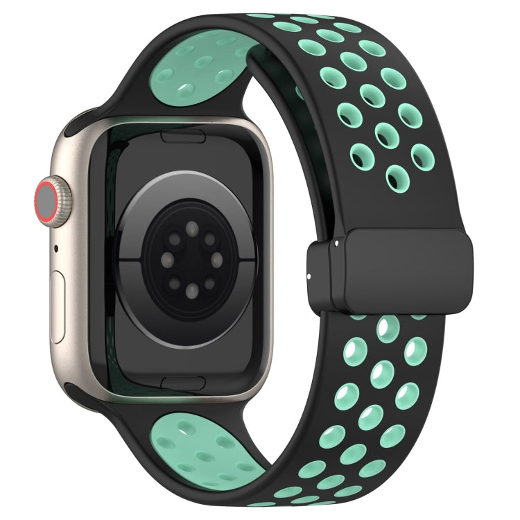 For Apple Watch SE 2023 40mm Magnetic Buckle Silicone Watch Band(Black Cyan) - Watch Bands by PMC Jewellery | Online Shopping South Africa | PMC Jewellery