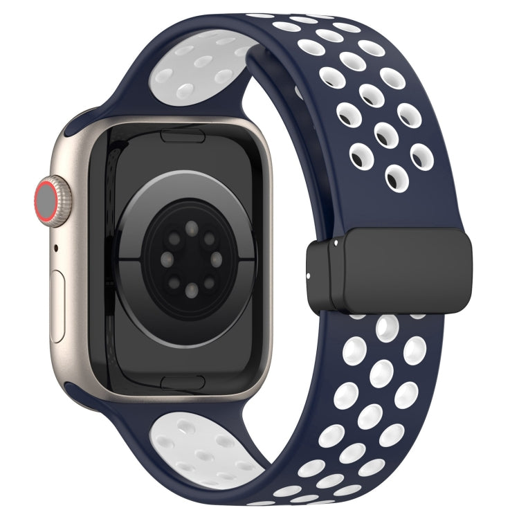 For Apple Watch Ultra 2 49mm Magnetic Buckle Silicone Watch Band(Navy White) - Watch Bands by PMC Jewellery | Online Shopping South Africa | PMC Jewellery