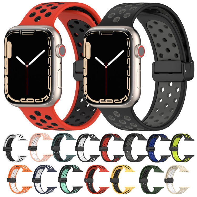 For Apple Watch SE 2023 40mm Magnetic Buckle Silicone Watch Band(Black White) - Watch Bands by PMC Jewellery | Online Shopping South Africa | PMC Jewellery