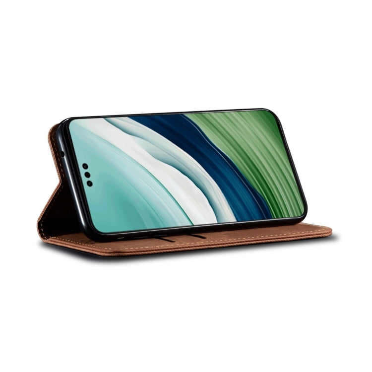 For Honor 100 Denim Texture Flip Leather Phone Case(Brown) - Honor Cases by PMC TechLife | Online Shopping South Africa | PMC TechLife | Buy Now Pay Later Mobicred
