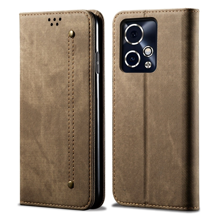 For Honor 90 GT Denim Texture Flip Leather Phone Case(Khaki) - Honor Cases by PMC Jewellery | Online Shopping South Africa | PMC Jewellery | Buy Now Pay Later Mobicred