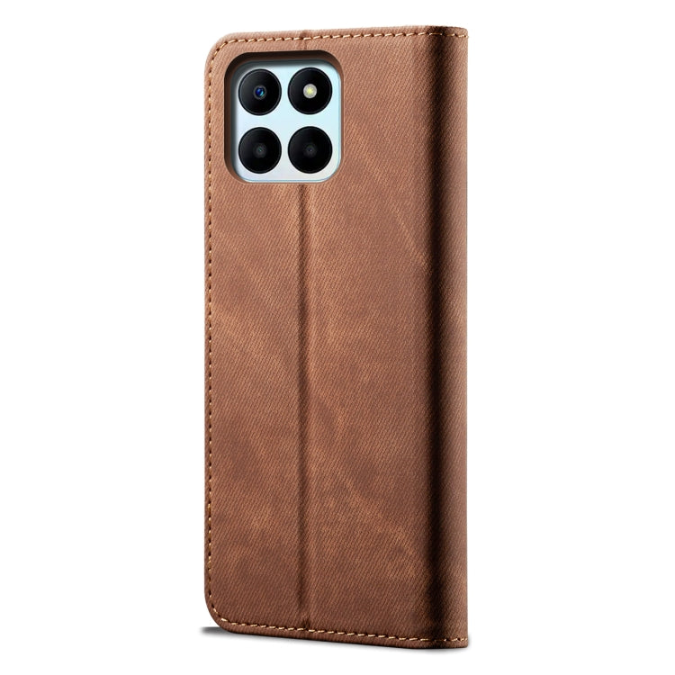 For Honor X8b 4G Global Denim Texture Flip Leather Phone Case(Brown) - Honor Cases by PMC TechLife | Online Shopping South Africa | PMC TechLife | Buy Now Pay Later Mobicred