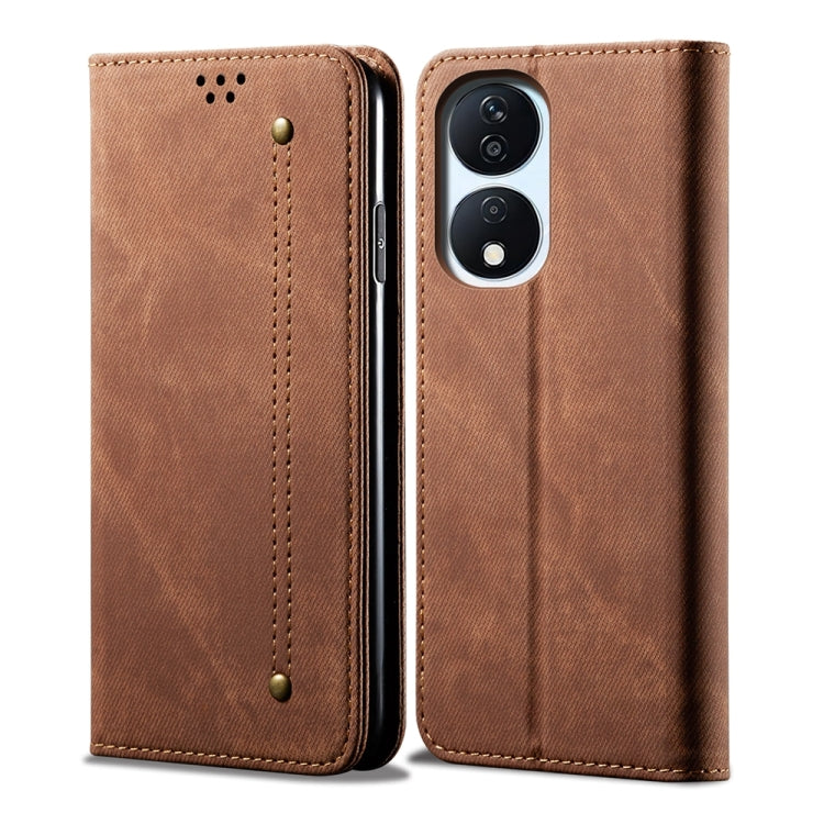 For Honor Play 8T 5G / X7b Denim Texture Flip Leather Phone Case(Brown) - Honor Cases by PMC TechLife | Online Shopping South Africa | PMC TechLife | Buy Now Pay Later Mobicred