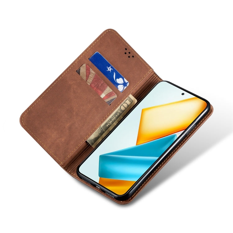 For Honor Play 8T 5G / X7b Denim Texture Flip Leather Phone Case(Brown) - Honor Cases by PMC TechLife | Online Shopping South Africa | PMC TechLife | Buy Now Pay Later Mobicred
