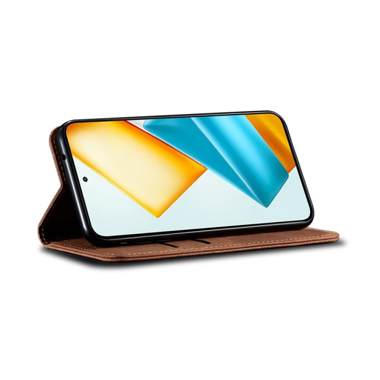 For Honor Play 8T 5G / X7b Denim Texture Flip Leather Phone Case(Brown) - Honor Cases by PMC TechLife | Online Shopping South Africa | PMC TechLife | Buy Now Pay Later Mobicred