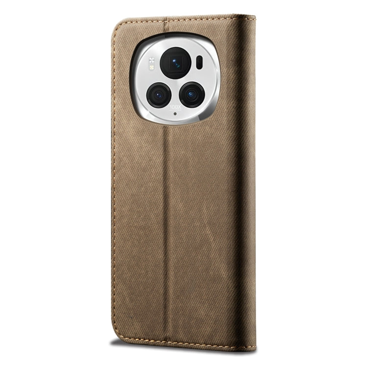 For Honor Magic6 Denim Texture Flip Leather Phone Case(Khaki) - Honor Cases by PMC Jewellery | Online Shopping South Africa | PMC Jewellery | Buy Now Pay Later Mobicred