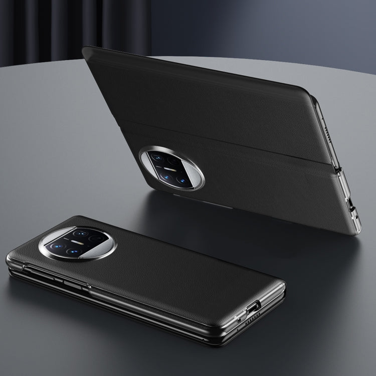 For Huawei Mate X3 Litchi Pattern Foldable Side Window View Protective Phone Case(Black) - Huawei Cases by PMC TechLife | Online Shopping South Africa | PMC TechLife | Buy Now Pay Later Mobicred