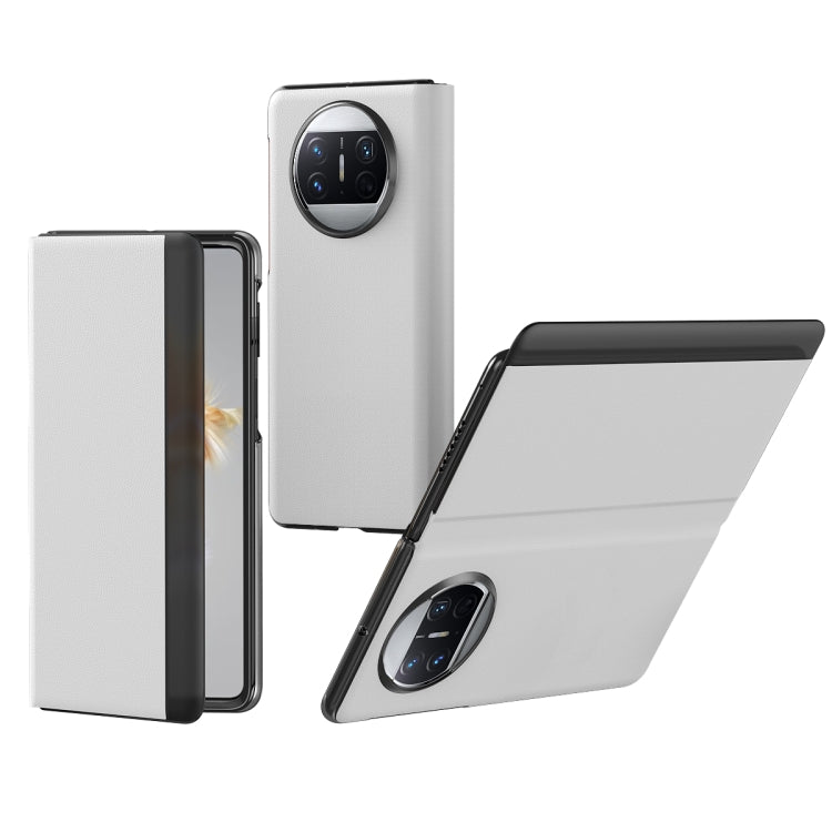 For Huawei Mate X3 Litchi Pattern Foldable Side Window View Protective Phone Case(White) - Huawei Cases by PMC TechLife | Online Shopping South Africa | PMC TechLife | Buy Now Pay Later Mobicred