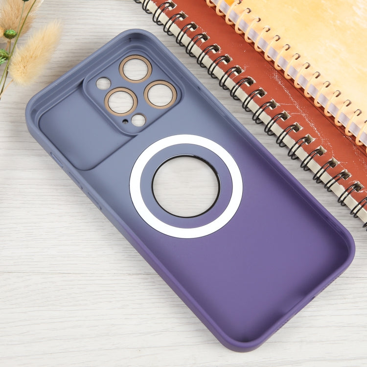 For iPhone 15 Pro Gradient Silicone Shockproof Magsafe Phone Case with Lens Film(Grey Purple) - iPhone 15 Pro Cases by PMC Jewellery | Online Shopping South Africa | PMC Jewellery