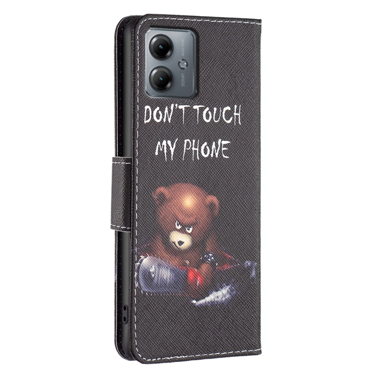 For Motorola Moto G14 4G Colored Drawing Pattern Leather Phone Case(Bear) - Motorola Cases by PMC Jewellery | Online Shopping South Africa | PMC Jewellery | Buy Now Pay Later Mobicred