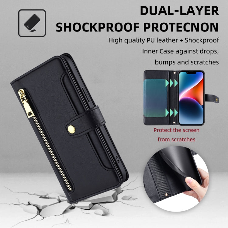 For Infinix Note 40 4G Sheep Texture Cross-body Zipper Wallet Leather Phone Case(Black) - Infinix Cases by PMC TechLife | Online Shopping South Africa | PMC TechLife | Buy Now Pay Later Mobicred